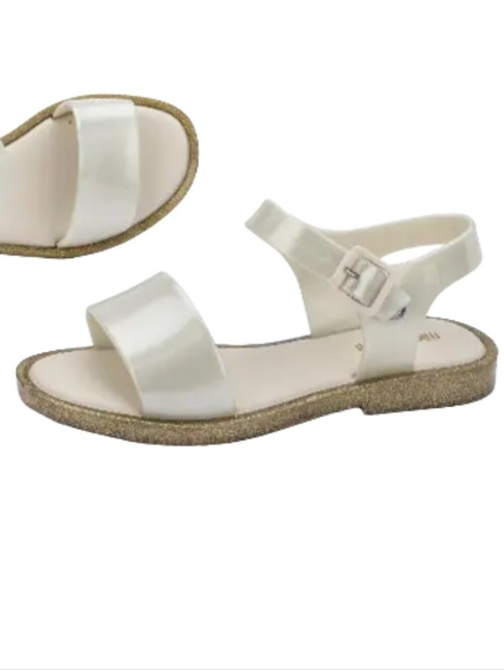 Mini Melissa Mar Pearl White Jelly Sandals w/Gold Glitter Sole Big Girl Size 1